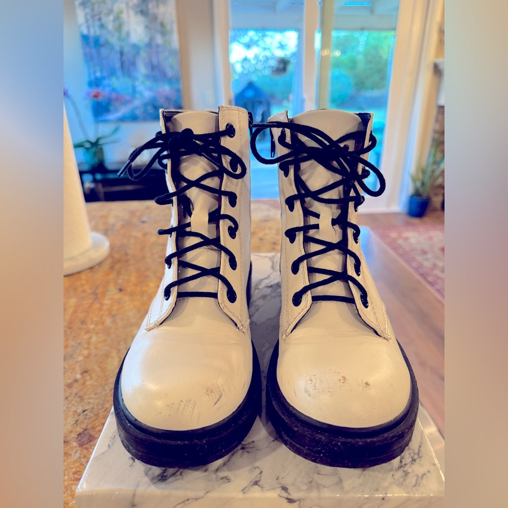 Girls Soda White Combat Boots